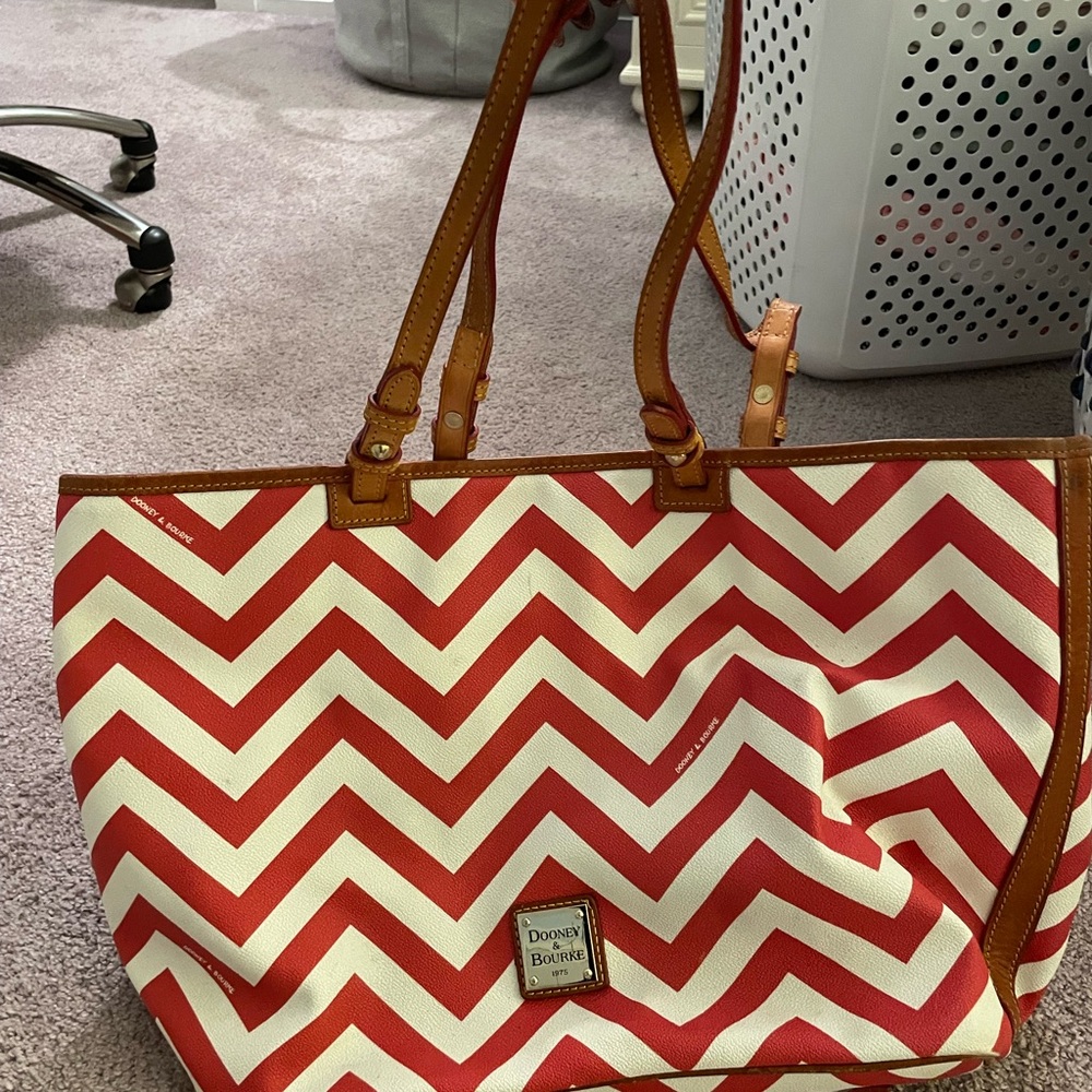 Dooney & Bourke Red and White Chevron Tote Bag
